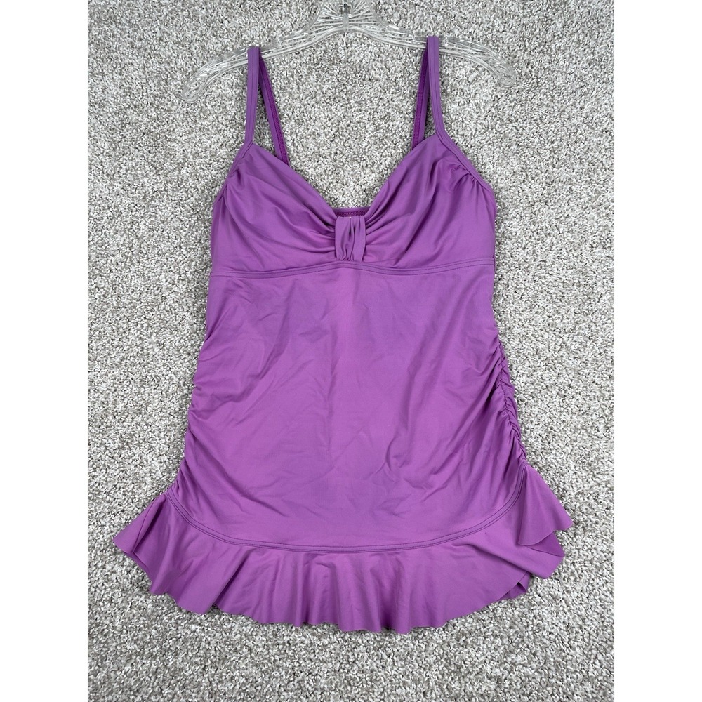 Lands' End Iris Purple Ruffle Tunic Underwire Tankini Swim Top Sz 6 Ruched